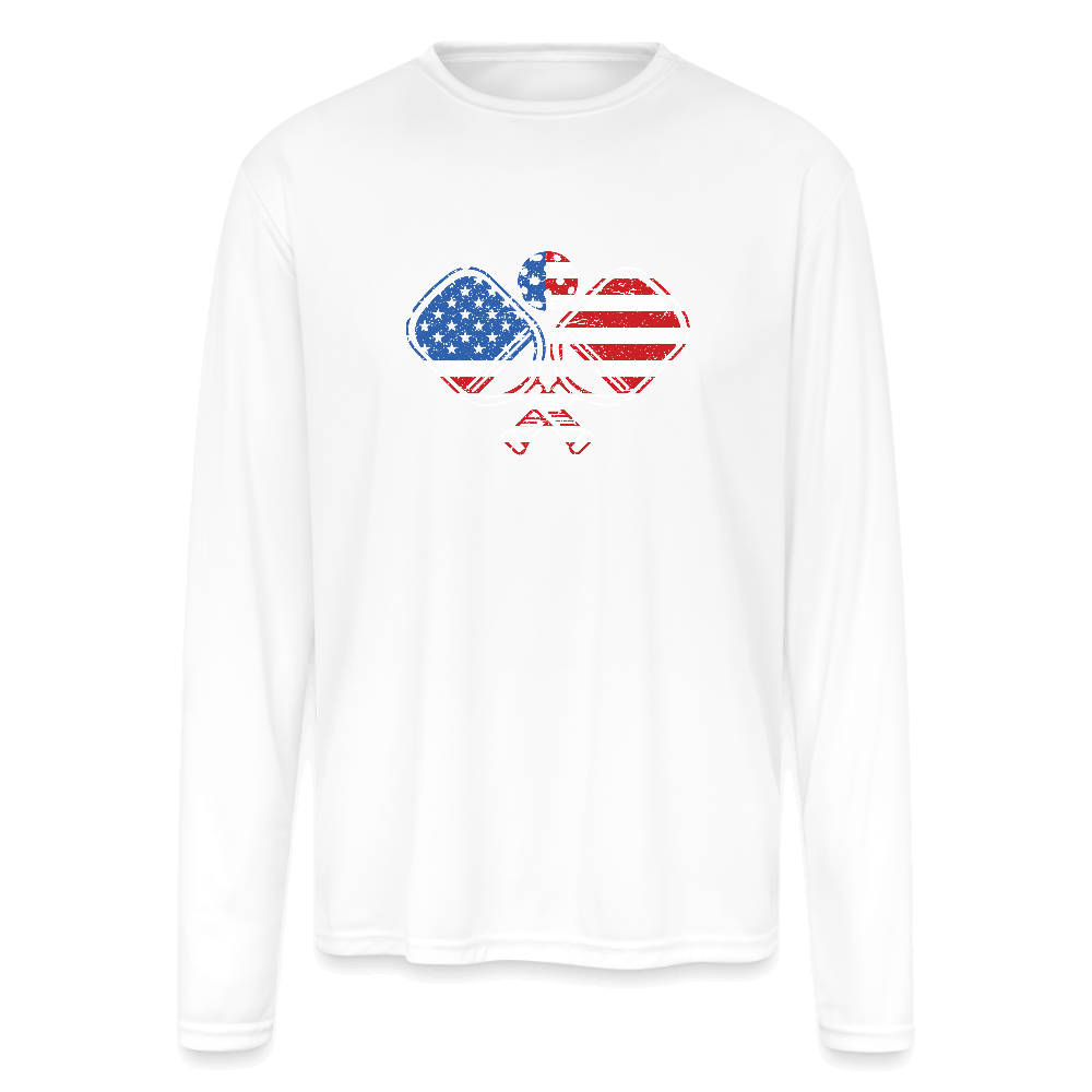 American Flag Pickleball Long Sleeve – Moisture Wicking Tee Color: white