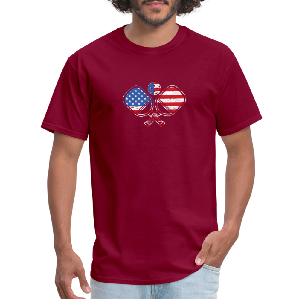 American Flag Pickleball Paddle T-Shirt - burgundy