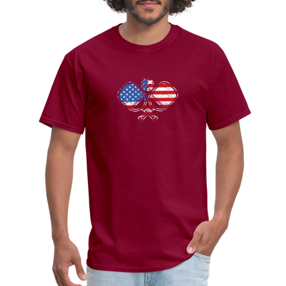 American Flag Pickleball Paddle T-Shirt - burgundy