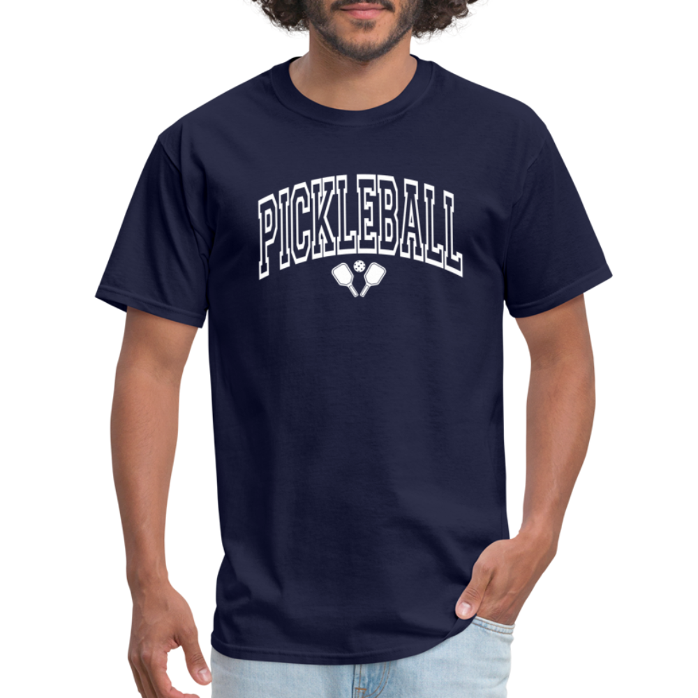 Pickleball T-Shirt (White Arch Letters) - navy