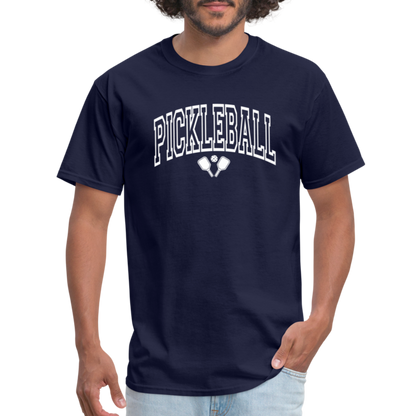 Pickleball T-Shirt (White Arch Letters) - navy