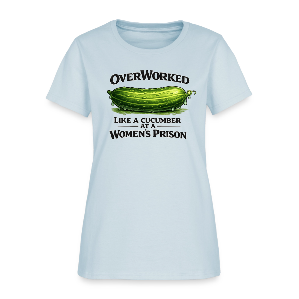 OverWorked Cucumber Funny Women’s T-Shirt Color: Light Blue