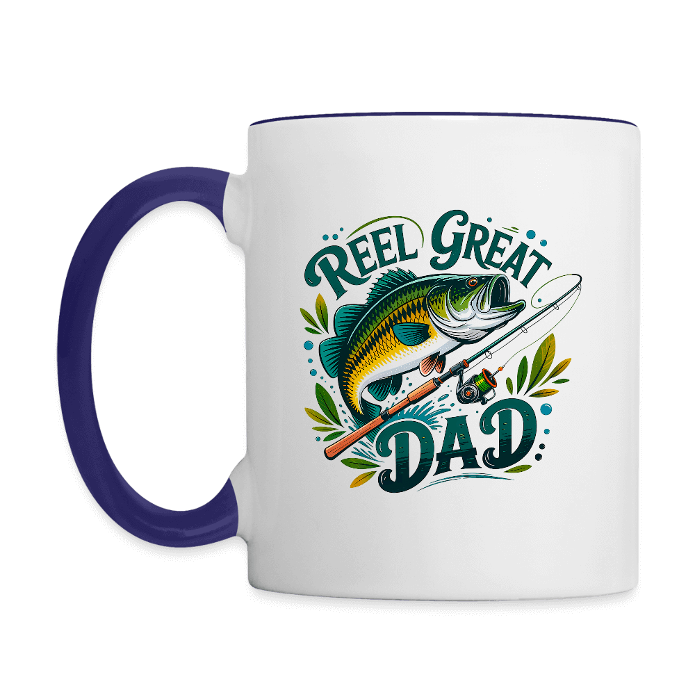 Reel Great Dad Fishing Coffee Mug with Rod & Fish - white/cobalt blue