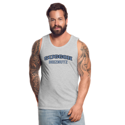 Suggon Deeznutz Tank Top (in Blue Ball Colors - Funny Sexual Humor) - heather gray