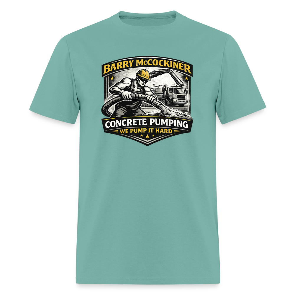 Barry McCockiner Concrete Pumping Funny Tee Color: Aquatic
