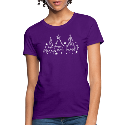 Merry and Bright (Christmas) Women's Contoured T-Shirt - purple