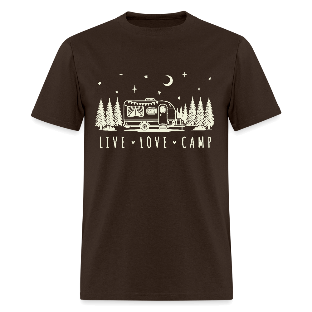 Live Love Camp T-Shirt – Camper Under the Night Sky - brown