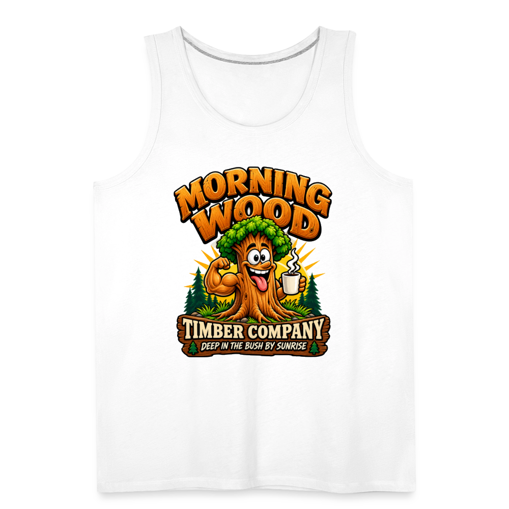 Morning Wood Timber Company Funny Adult Humor Tank Top Color: Heather Gray