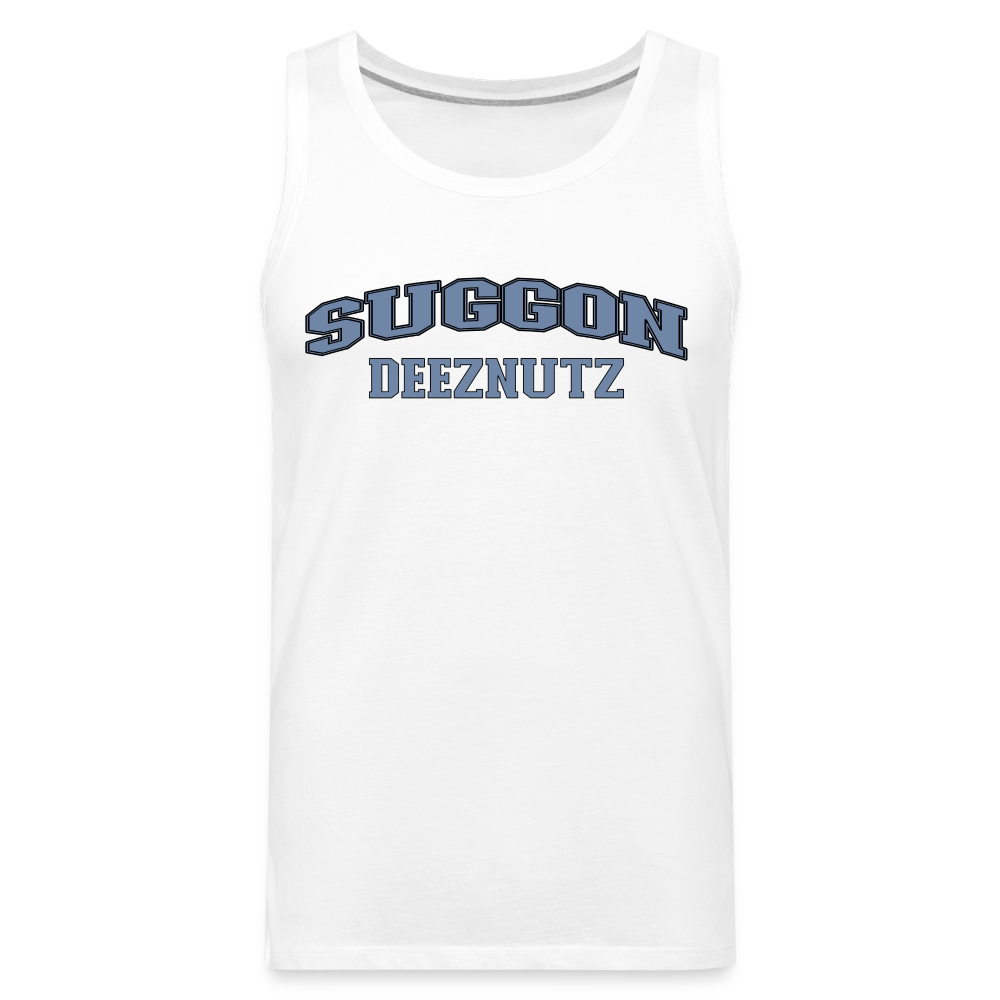 Suggon Deeznutz Tank Top (in Blue Ball Colors - Funny Sexual Humor) - white