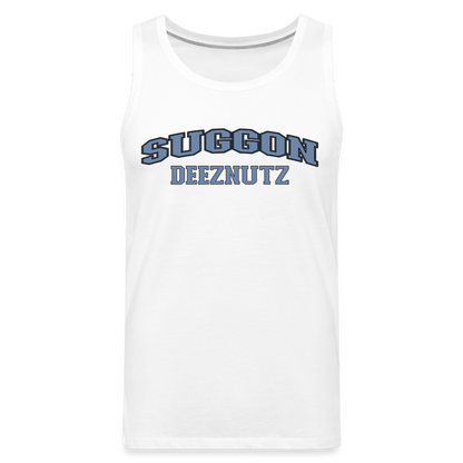 Suggon Deeznutz Tank Top (in Blue Ball Colors - Funny Sexual Humor) - white