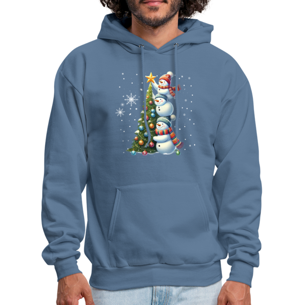 Cute Snowman Decorating Christmas Tree Hoodie - denim blue