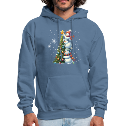 Cute Snowman Decorating Christmas Tree Hoodie - denim blue