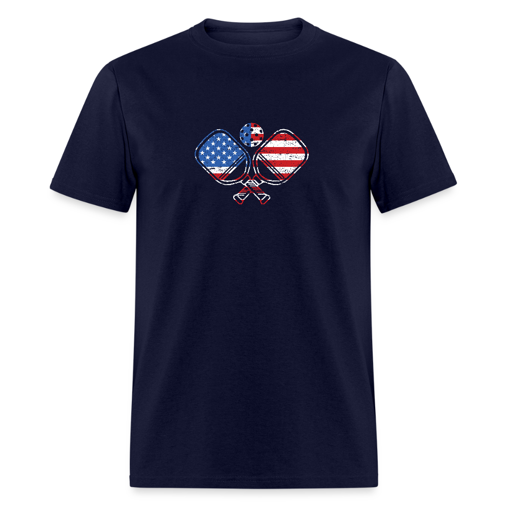 American Flag Pickleball Paddle T-Shirt - navy