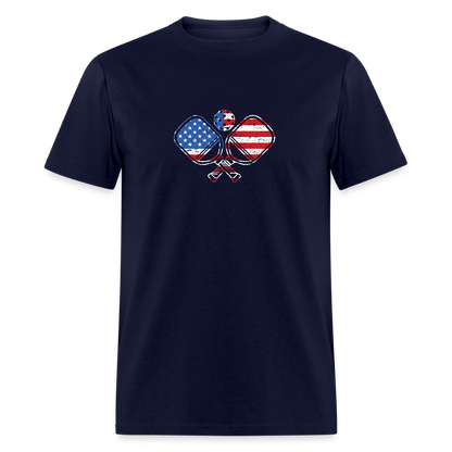 American Flag Pickleball Paddle T-Shirt - navy