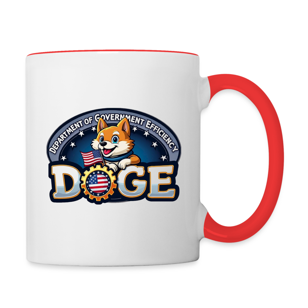 DOGE Logo (Dept of Government Efficiency) Coffee Mug - white/red