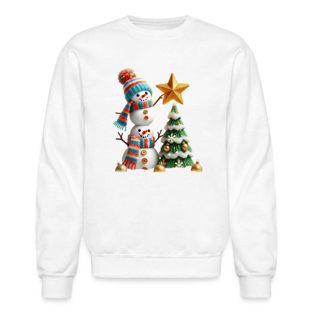 Cute Christmas Funny Snowman Decorating Tree Sweatshirt - white