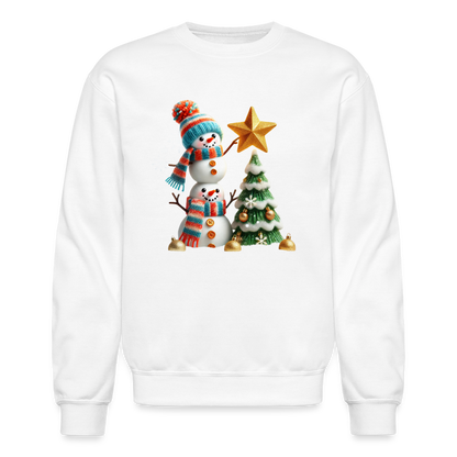 Cute Christmas Funny Snowman Decorating Tree Sweatshirt - white