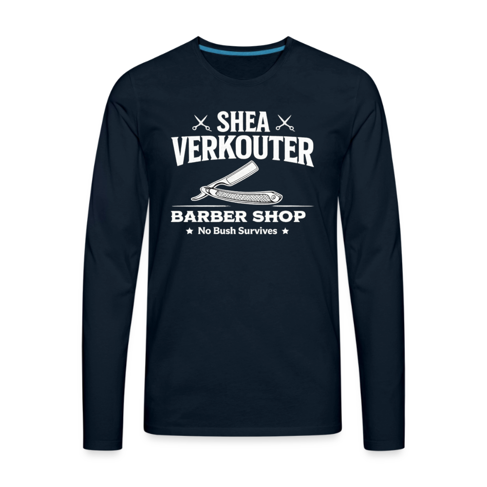 Shea Verkouter Barber Shop Funny Long Sleeve Tee Color: Deep Navy