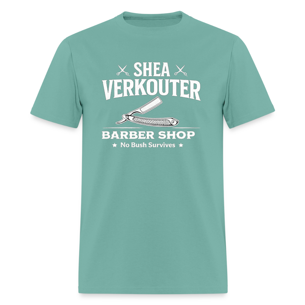 Shea Verkouter Barber Shop Funny Adult Humor T-Shirt Color: Aquatic
