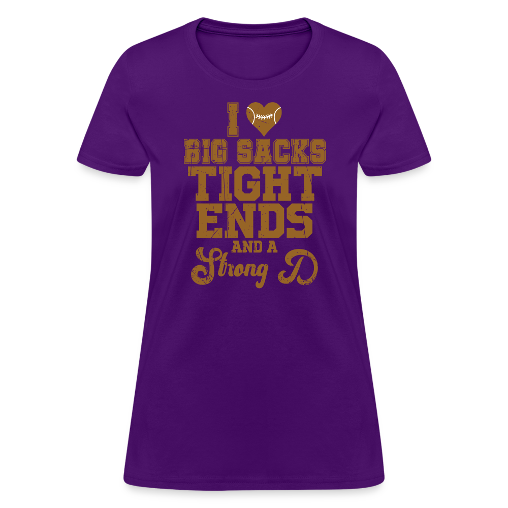 I Heart Big Sacks Tight Ends and A Strong D Women's T-Shirt (Football Season) - purple