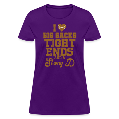 I Heart Big Sacks Tight Ends and A Strong D Women's T-Shirt (Football Season) - purple