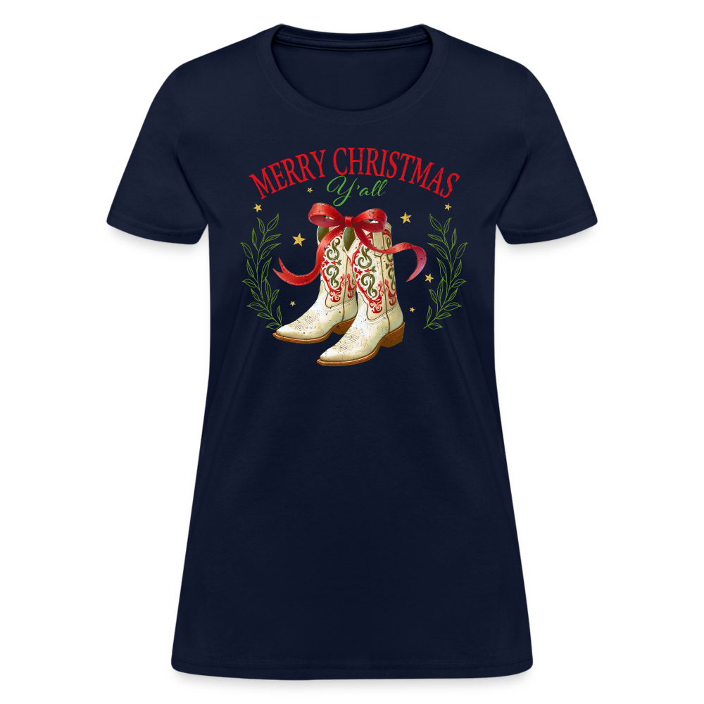 Merry Christmas Y'all Women's Contoured T-Shirt - navy