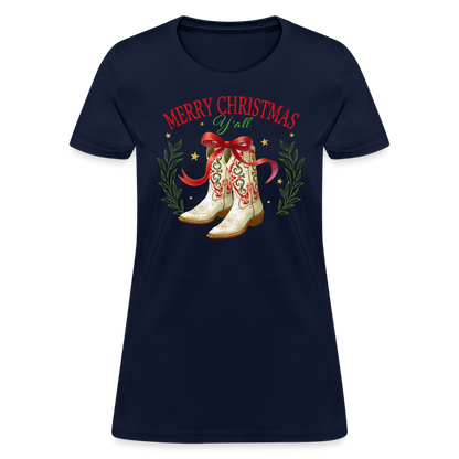 Merry Christmas Y'all Women's Contoured T-Shirt - navy