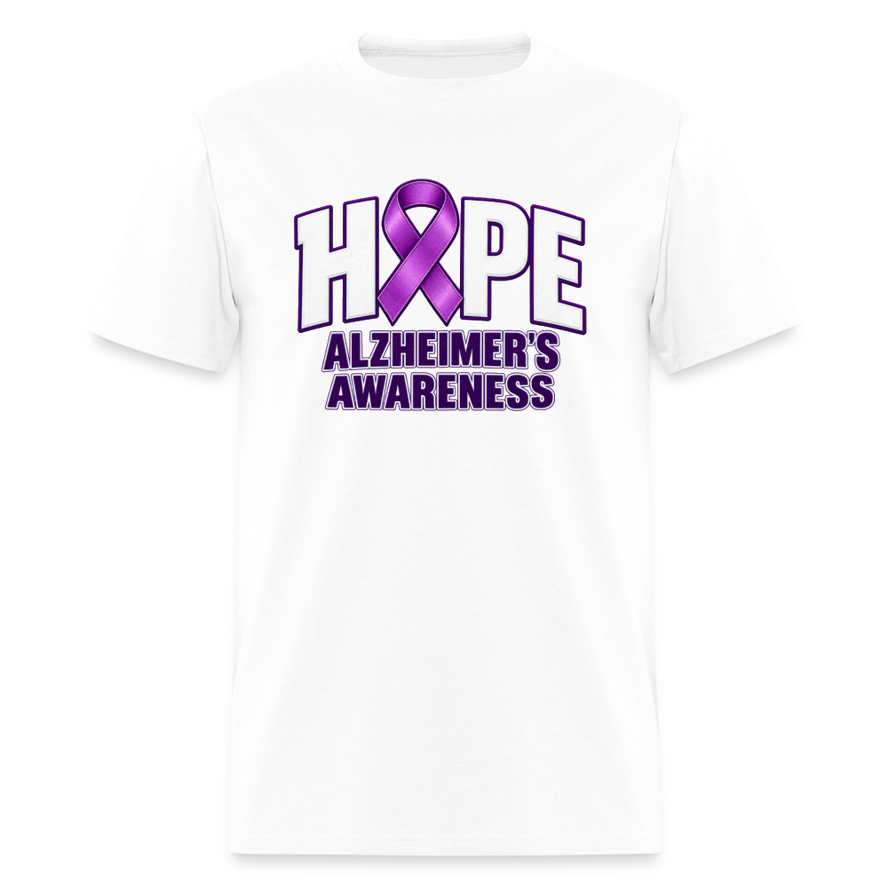 Hope Alzheimer’s Awareness T-Shirt – Purple Ribbon Support Tee Color: White