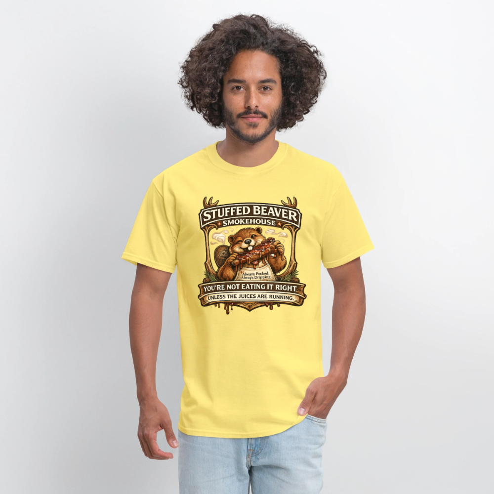 Stuffed Beaver Smokehouse Funny T-Shirt Color: Blue Dusk