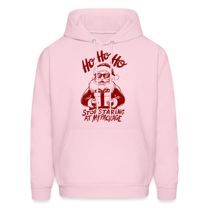 Ho Ho Ho Stop Staring Ay My Package (Funny Christmas Santa) Hoodie - pale pink