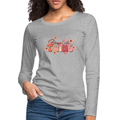 Blessed With Twins Women's Premium Long Sleeve T-Shirt - heather gray