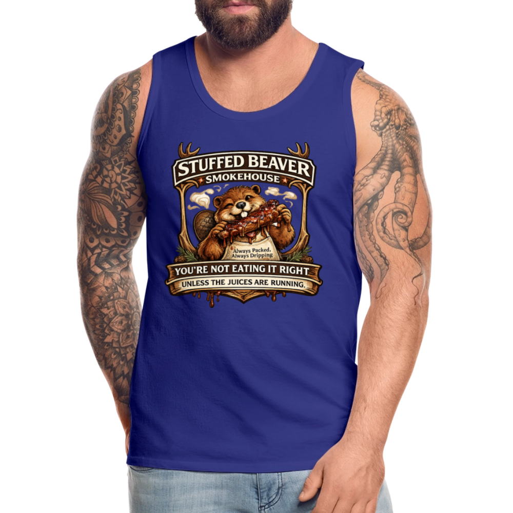 Stuffed Beaver Smokehouse Funny Tank Top Color: Deep Navy