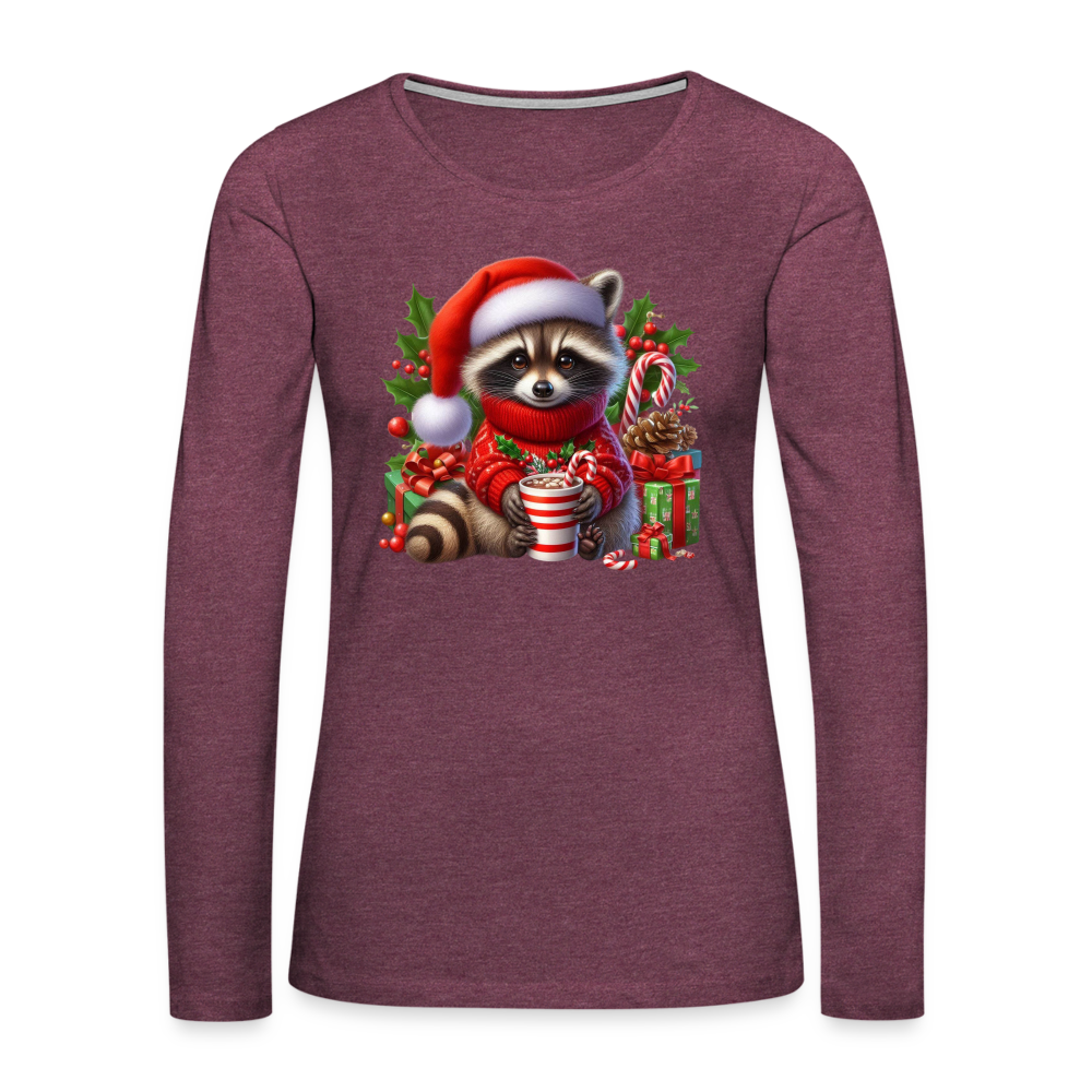 Christmas Cute Feral Raccoon Women's Premium Long Sleeve T-Shirt - heather burgundy