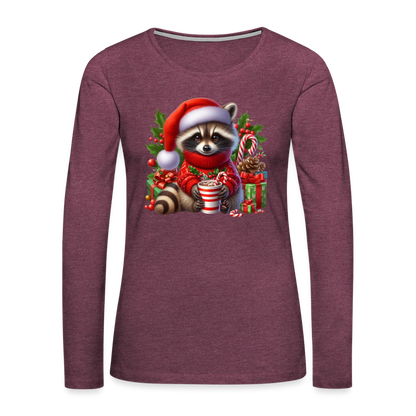 Christmas Cute Feral Raccoon Women's Premium Long Sleeve T-Shirt - heather burgundy