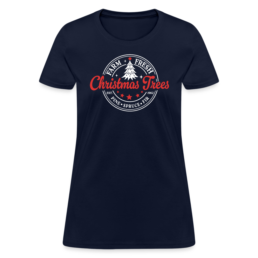 Farm Fresh Christmas Trees Women's Contoured T-Shirt - navy