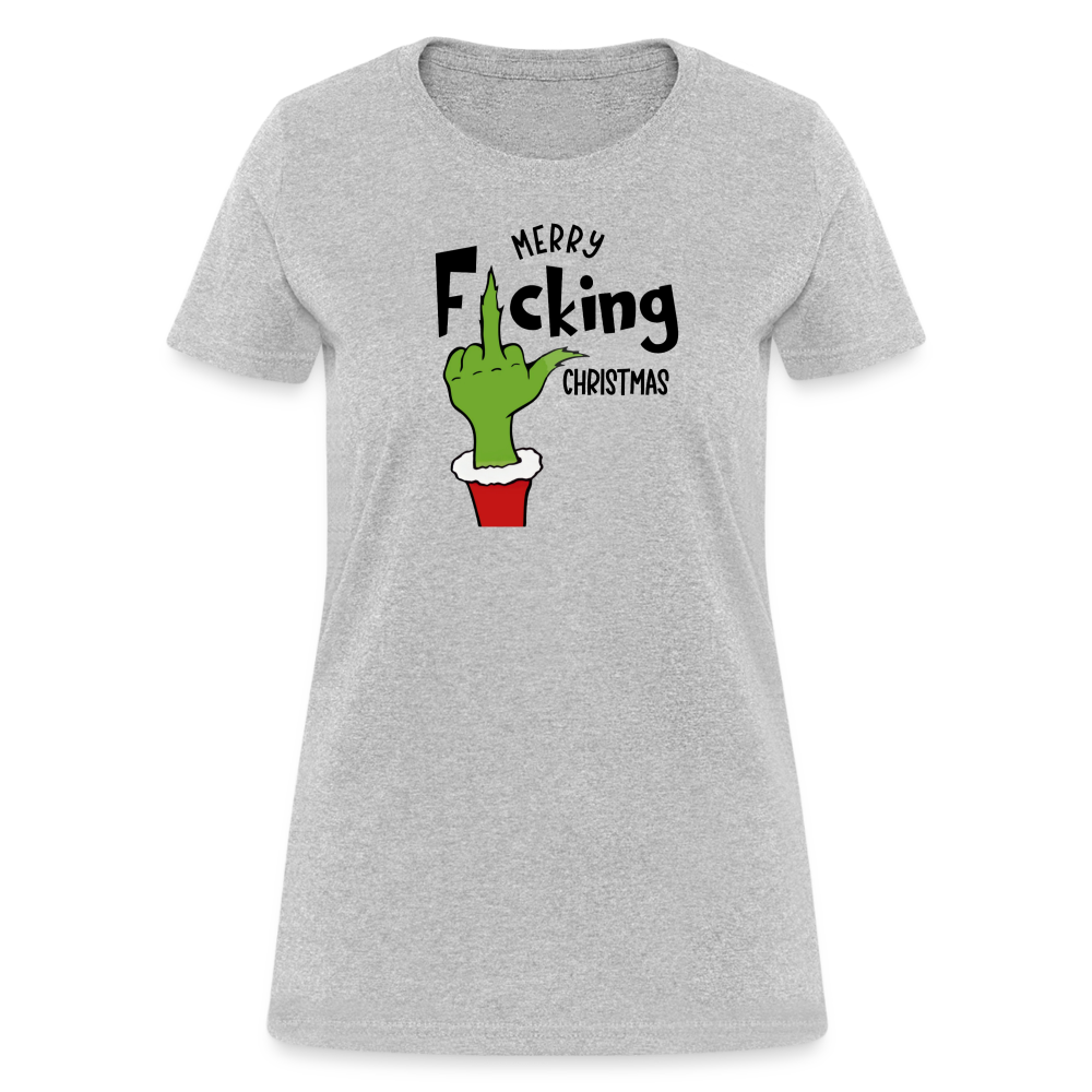 Merry F*cking Christmas grumpy Middle Finger Women's T-Shirt - heather gray