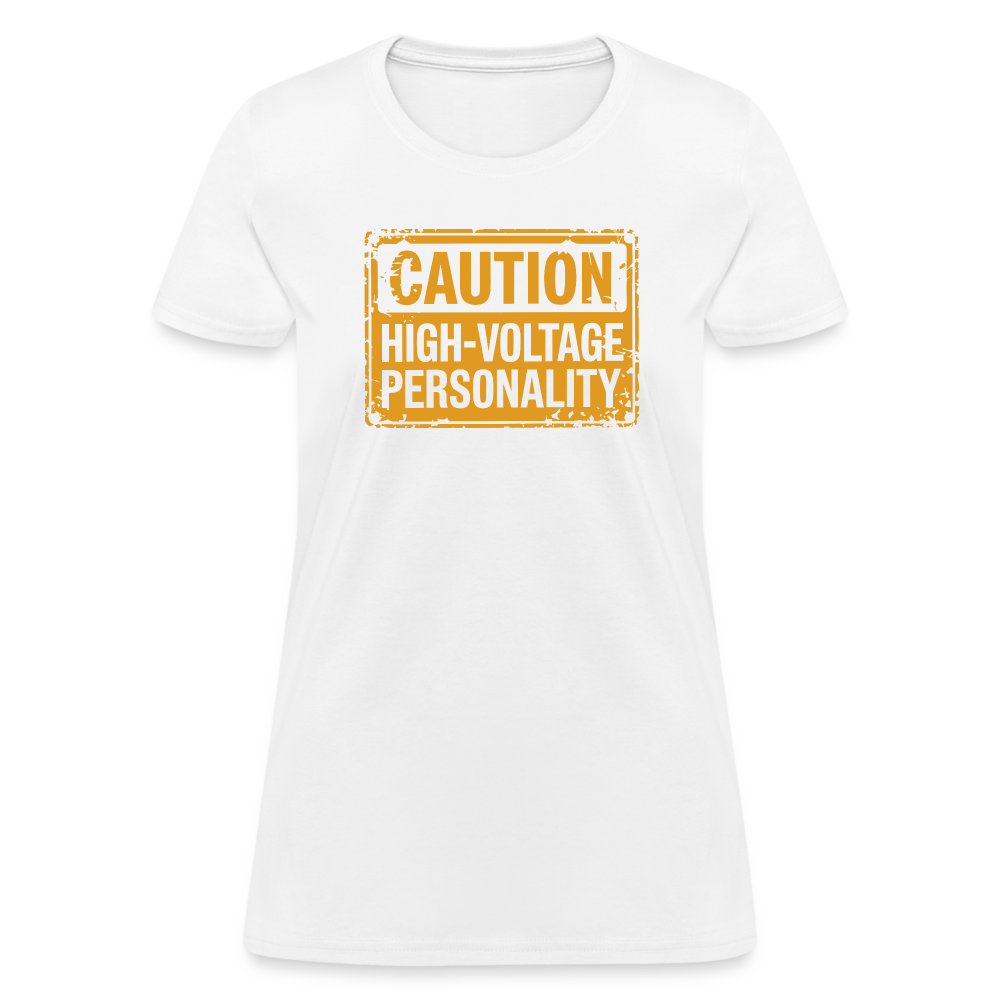 Caution High Voltage Personality Women's Contoured T-Shirt - white