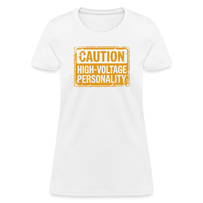 Caution High Voltage Personality Women's Contoured T-Shirt - white