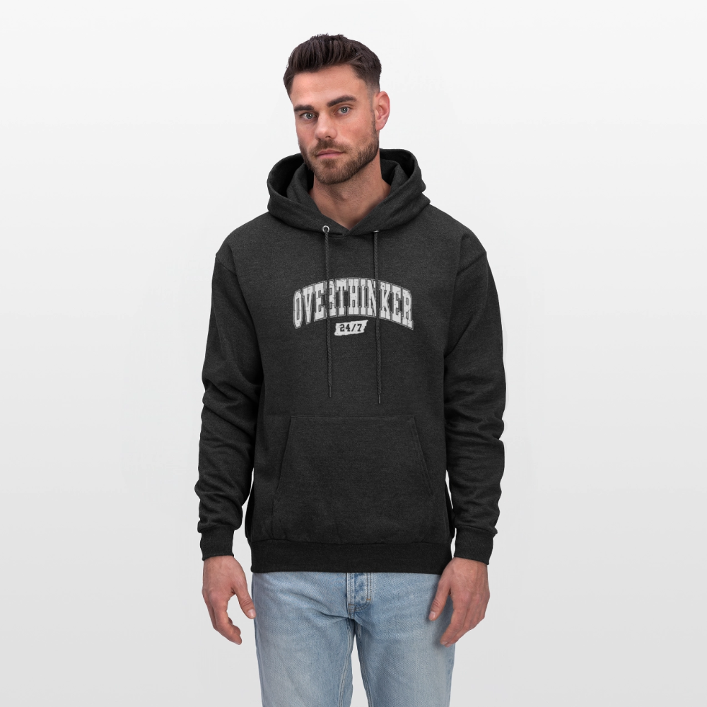 Overthinker 24/7 Funny Hoodie – White Arched Letters - charcoal grey