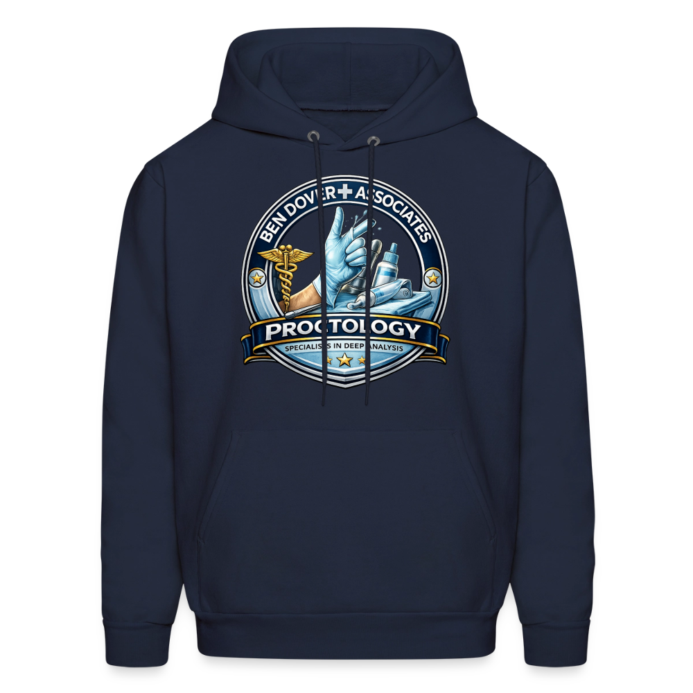 Ben Dover Proctology Funny Graphic Hoodie Color: Navy