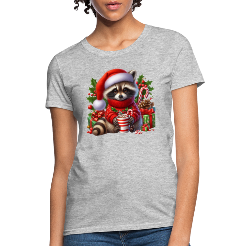 Christmas Cute Feral Raccoon Women's Contoured T-Shirt - heather gray