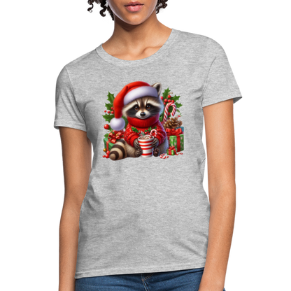 Christmas Cute Feral Raccoon Women's Contoured T-Shirt - heather gray