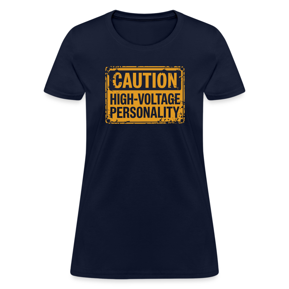 Caution High Voltage Personality Women's Contoured T-Shirt - navy