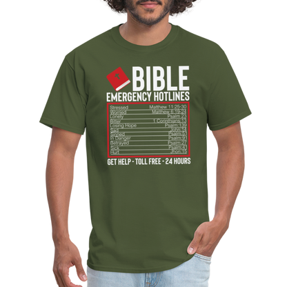 Bible Emergency Hotline (Scriptures) T-Shirt - military green