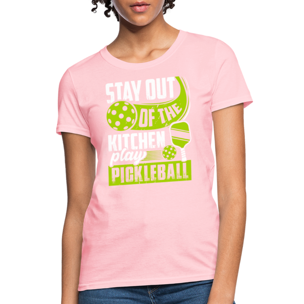 Stay Out Of The Kitchen Play Pickleball Women's Contoured T-Shirt - pink