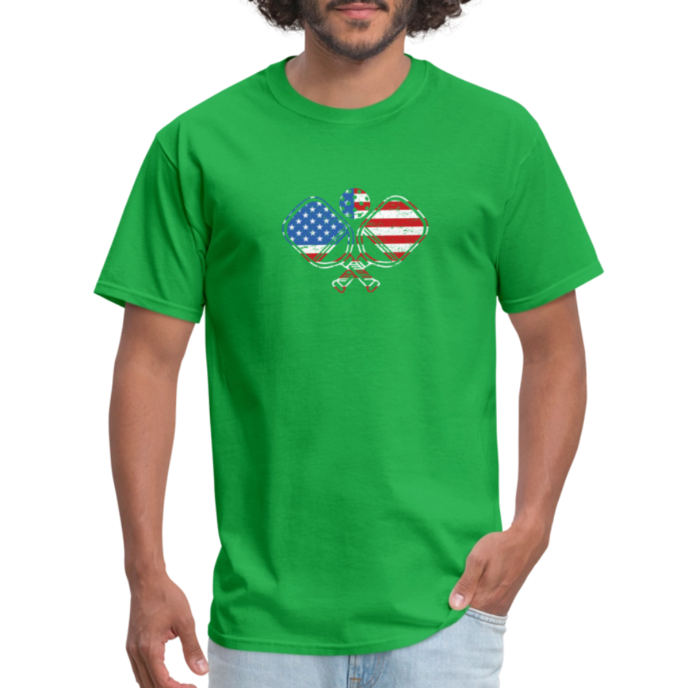 American Flag Pickleball Paddle T-Shirt - bright green