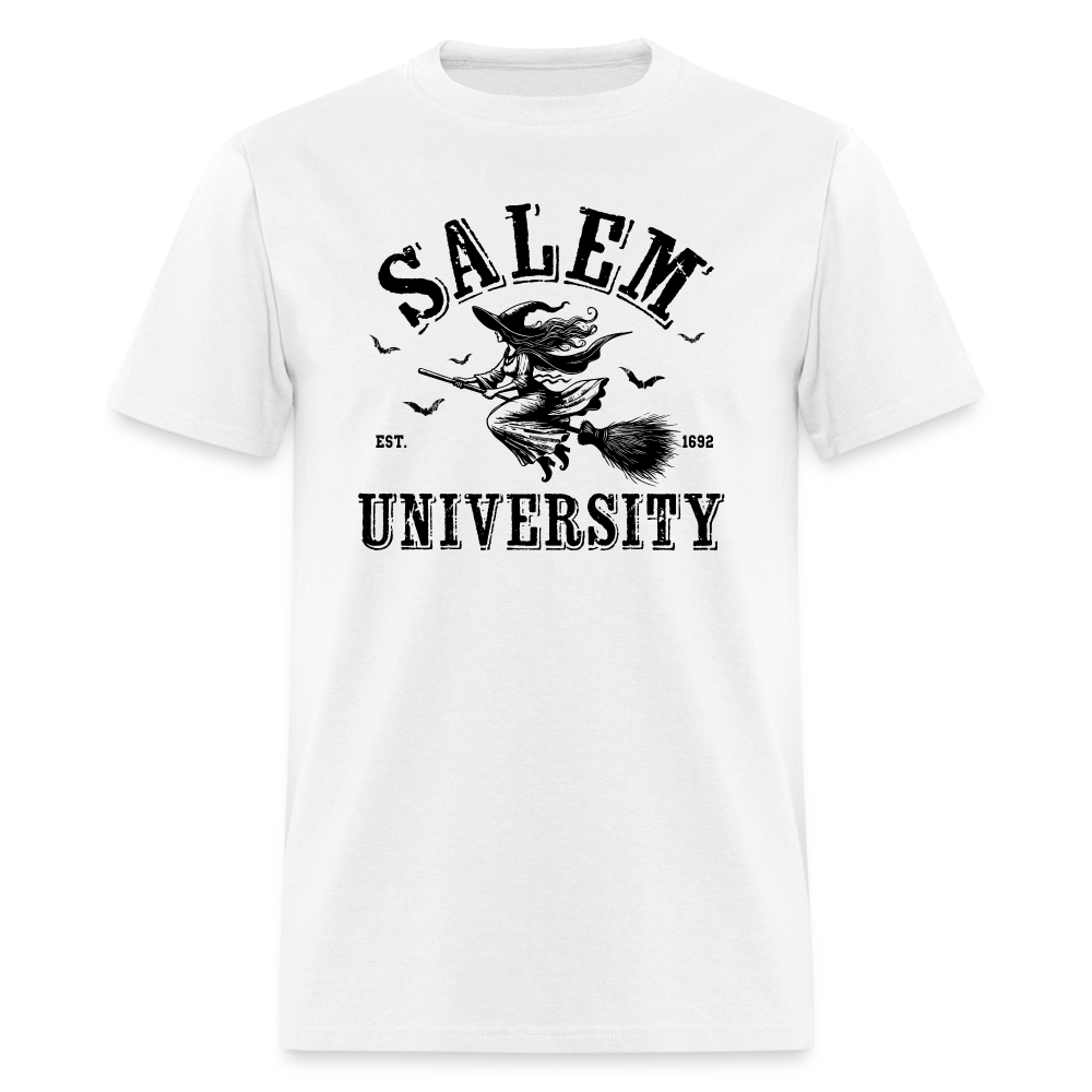 Salem University T-Shirt (Halloween Witch Riding Broom) - white