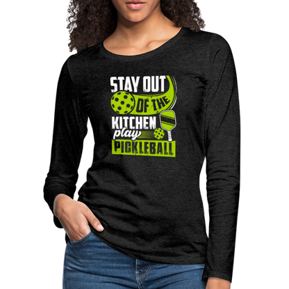 Stay Out Of The Kitchen Play Pickleball Women's Premium Long Sleeve T-Shirt - charcoal grey