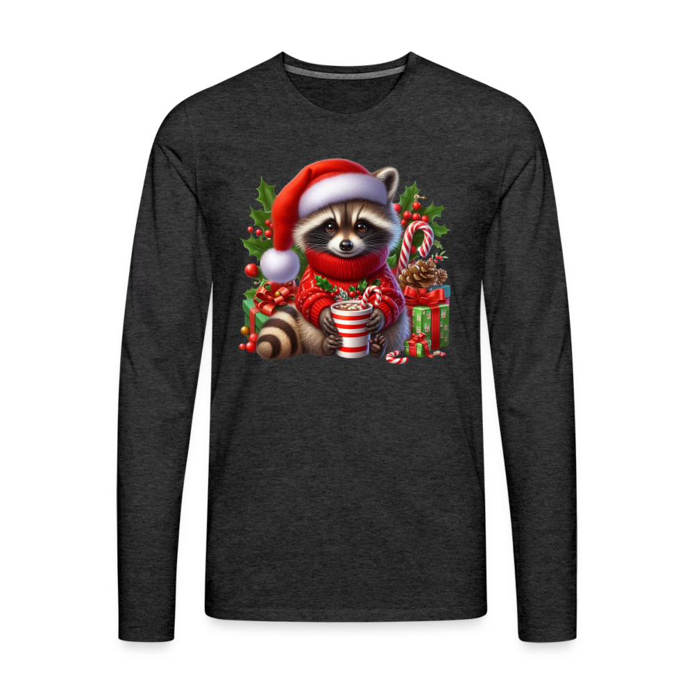 Christmas Cute Feral Raccoon Men's Premium Long Sleeve T-Shirt - charcoal grey