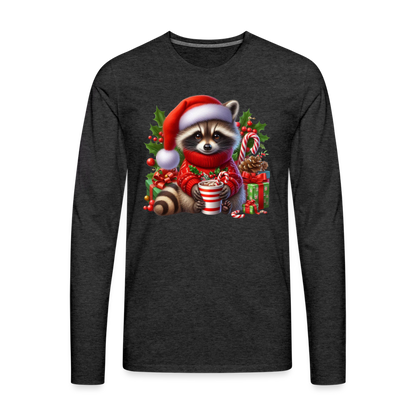 Christmas Cute Feral Raccoon Men's Premium Long Sleeve T-Shirt - charcoal grey